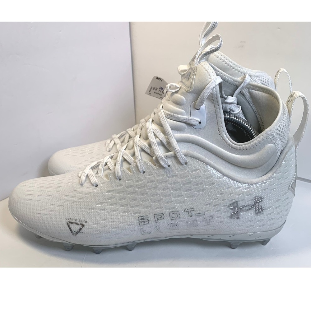UA Spotlight Lux MC 2.0 3025082-100 White Metallic Silver Cleats 11.5 New No Box